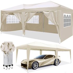 10'x20' EZ Pop Up Canopy Outdoor Portable Party Folding Tent with 6 Removable Sidewalls + Carry Bag + 4pcs Weight Bag (Color: beige)